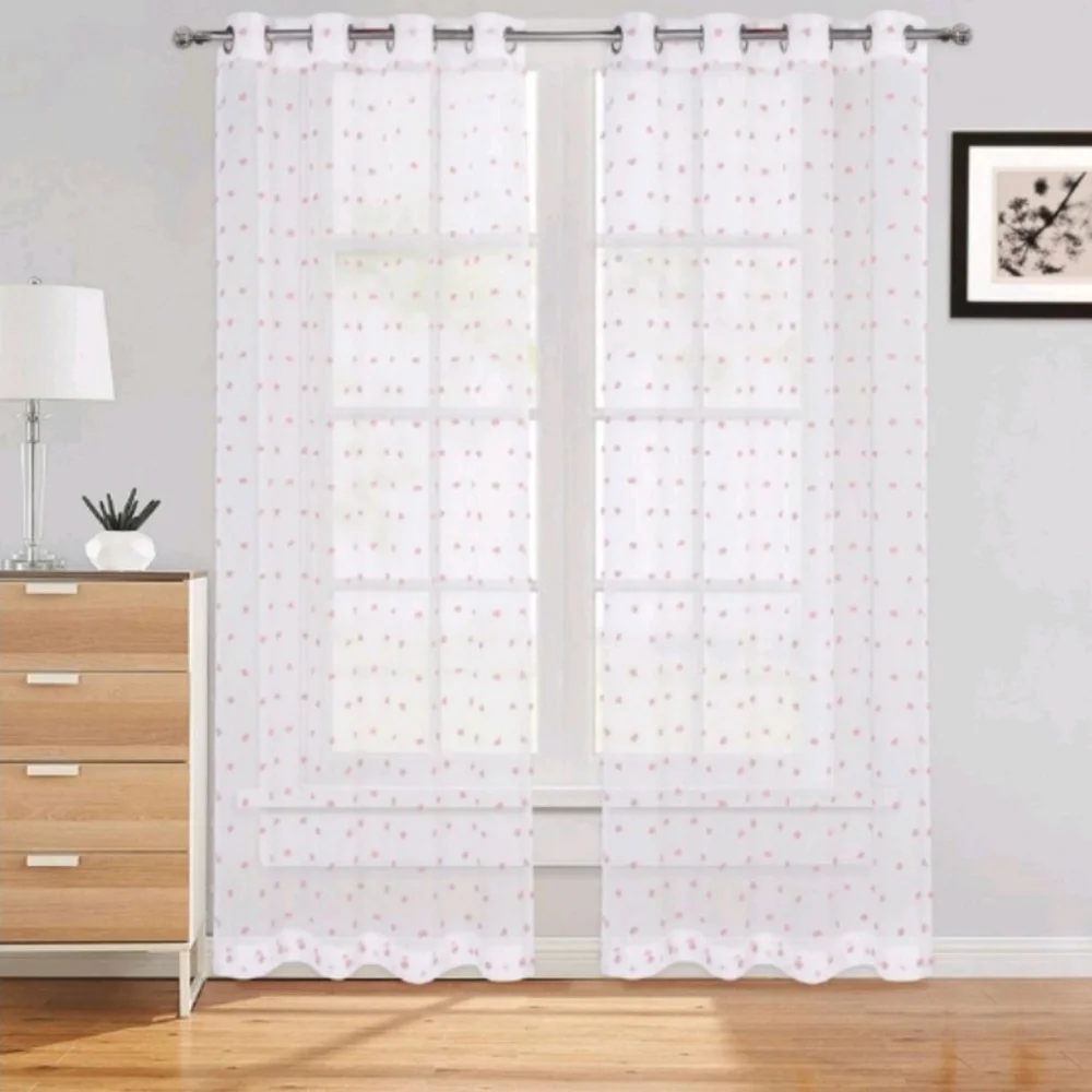 New with tags! Pom Pom Voile Sheer White and Pink Polka Dot Curtain Panels